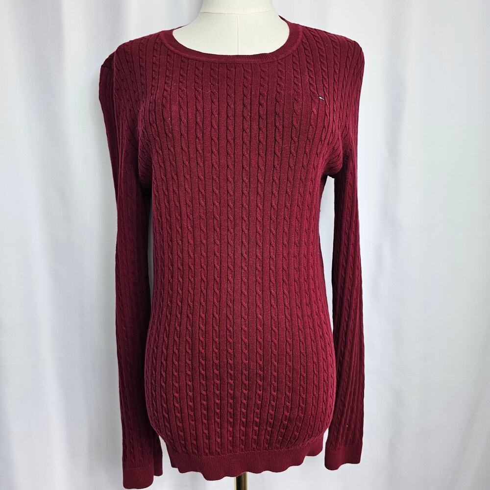 Tommy Ladies M Cranberry‎ Red Cable knit Fitted Sweater Capsule